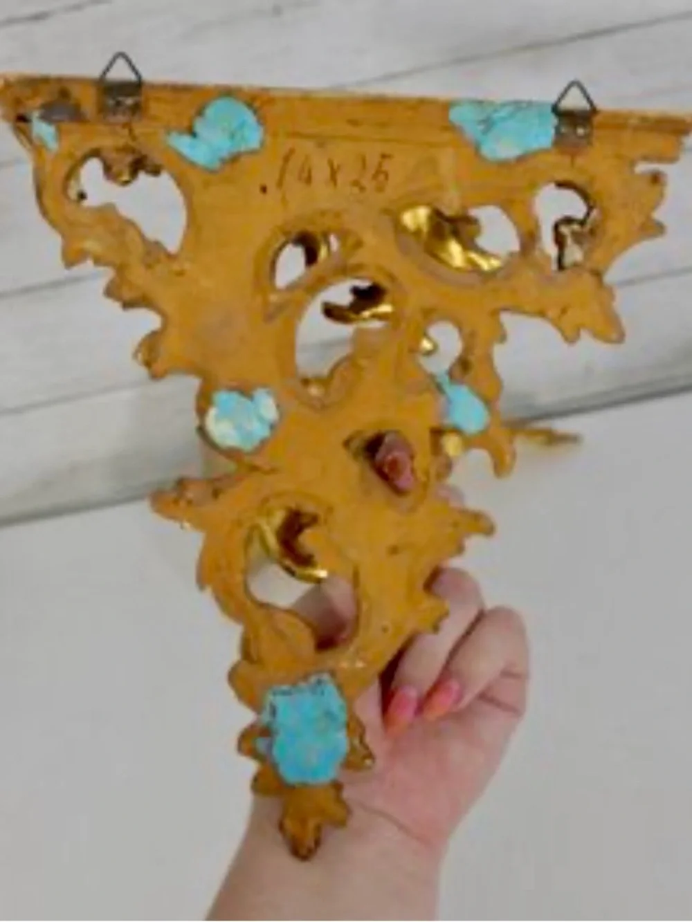 Antique Italian Rococo Style Wall Bracket Shelves Carved Wood Gold Gilded Set 2